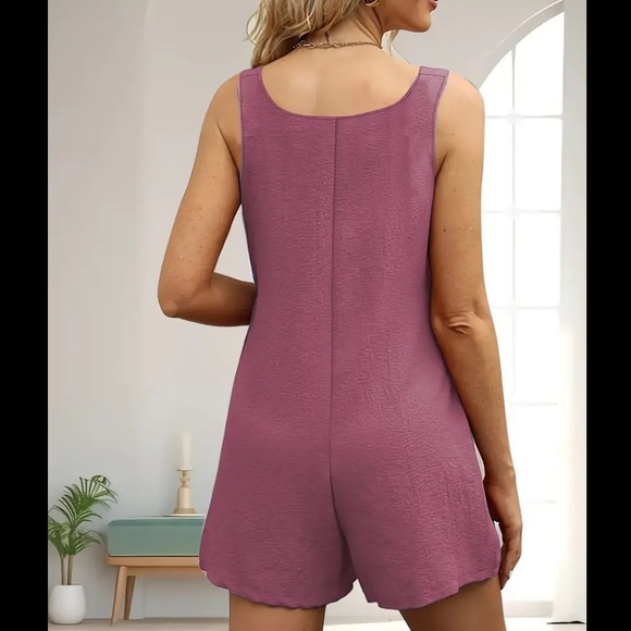 Casual Solid Lounge Romper - Rouge - Picture 3 of 5